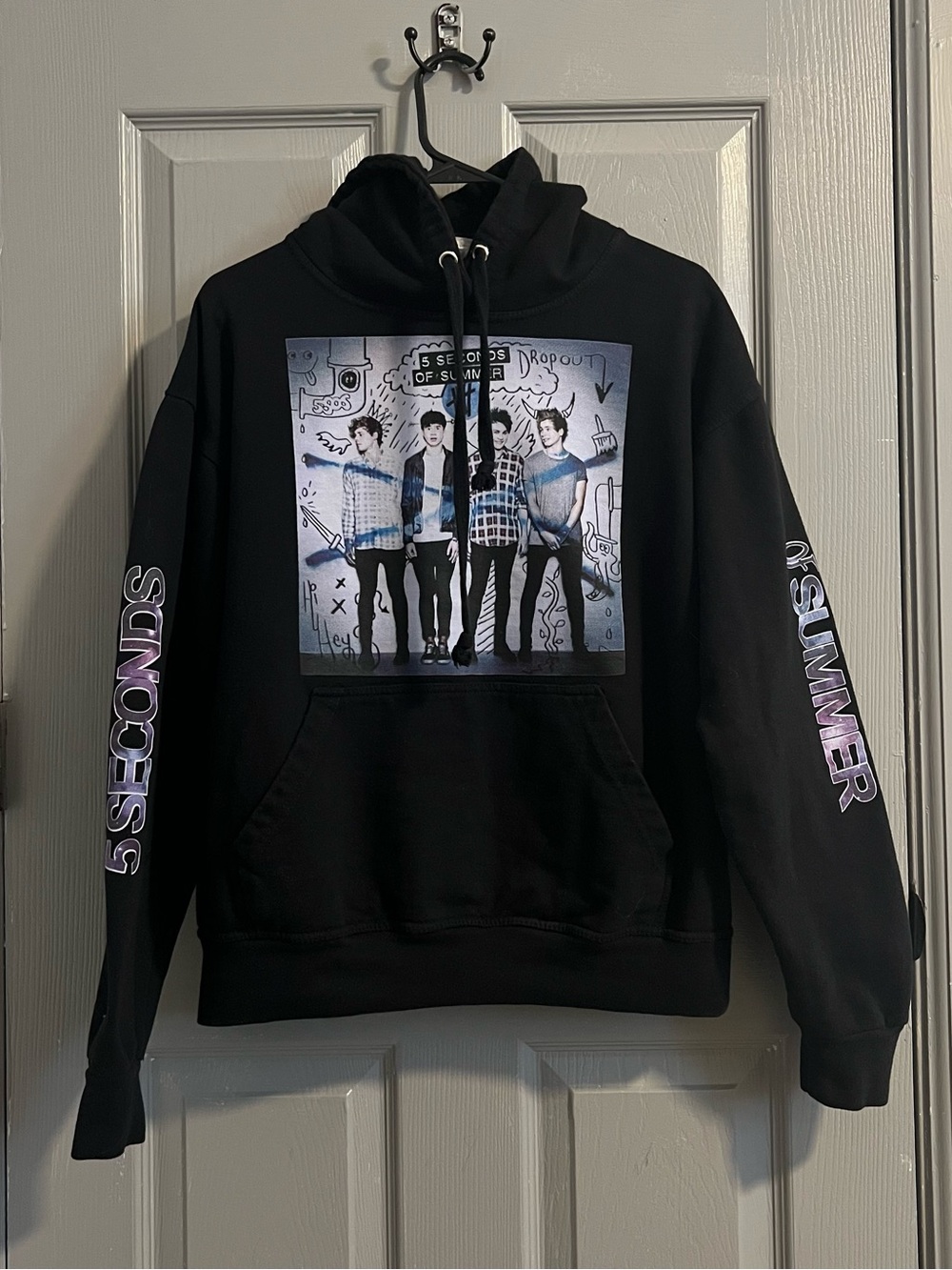 5 Seconds Of Summer Black Hoodie Drawstring Graphic Print Boy Band